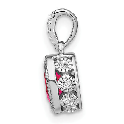 14k White Gold Oval Ruby and Diamond Pendant with Side Diamond Detail
