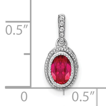 14k White Gold Oval Ruby and Diamond Pendant with Side Diamond Detail