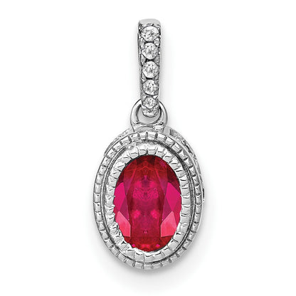 14k White Gold Oval Ruby and Diamond Pendant with Side Diamond Detail