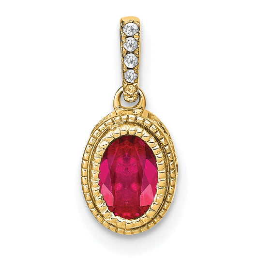 14k Oval Ruby and Diamond Pendant with Side Diamond Detail