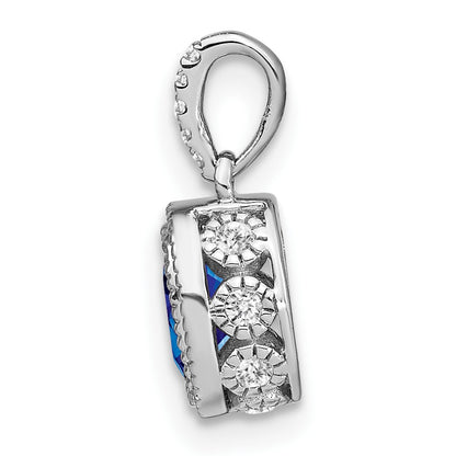 14k White Gold Oval Sapphire and Diamond Pendant with Side Diamond Detail