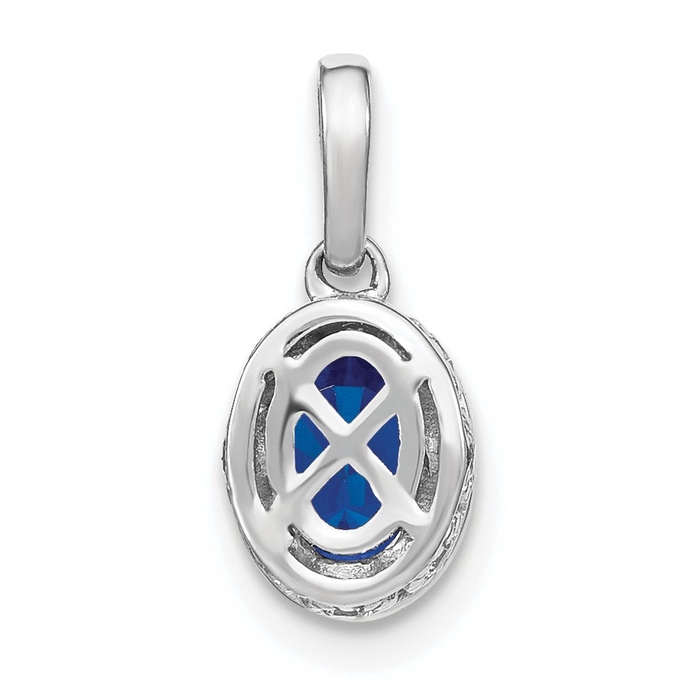 14k White Gold Oval Sapphire and Diamond Pendant with Side Diamond Detail