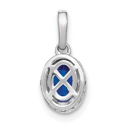 14k White Gold Oval Sapphire and Diamond Pendant with Side Diamond Detail