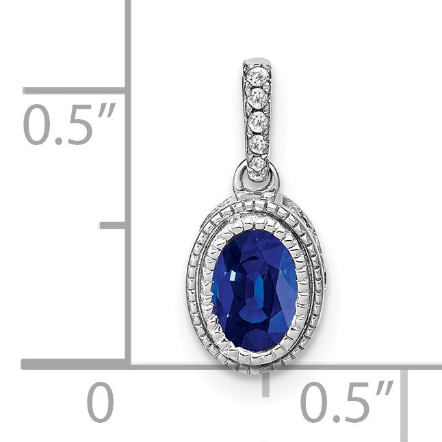 14k White Gold Oval Sapphire and Diamond Pendant with Side Diamond Detail