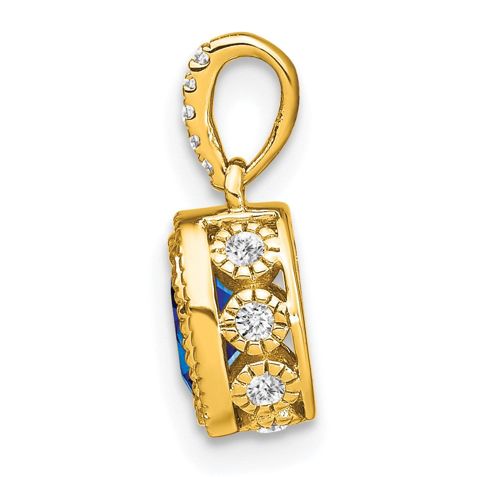 14k Oval Sapphire and Diamond Pendant with Side Diamond Detail