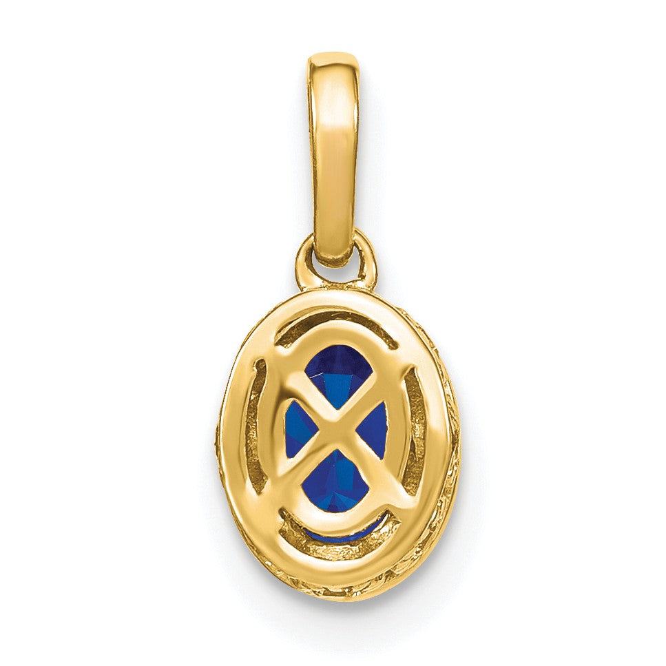 14k Oval Sapphire and Diamond Pendant with Side Diamond Detail