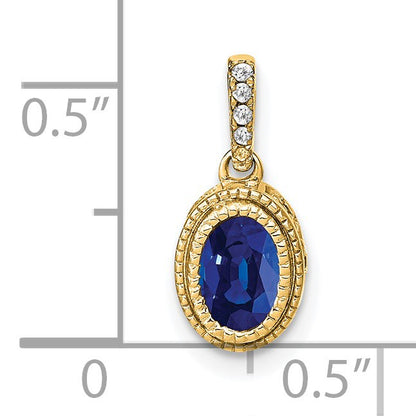 14k Oval Sapphire and Diamond Pendant with Side Diamond Detail