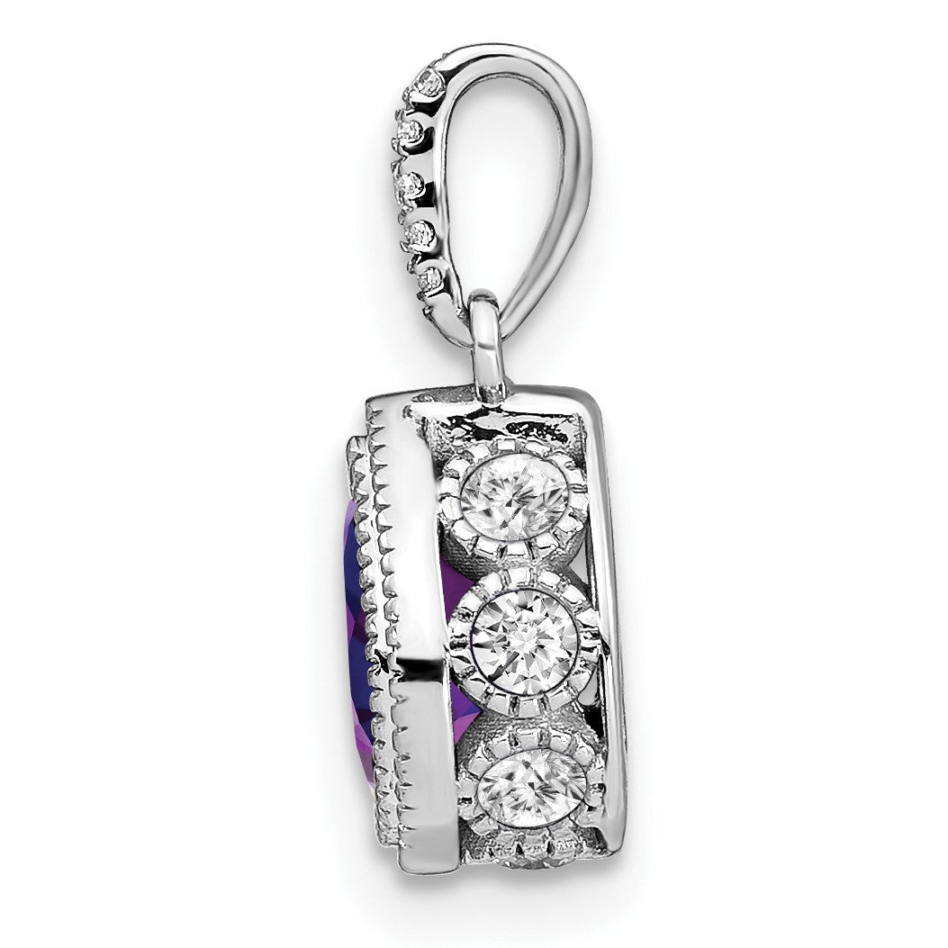 14k White Gold 7x5mm Pear Amethyst and Diamond Pendant