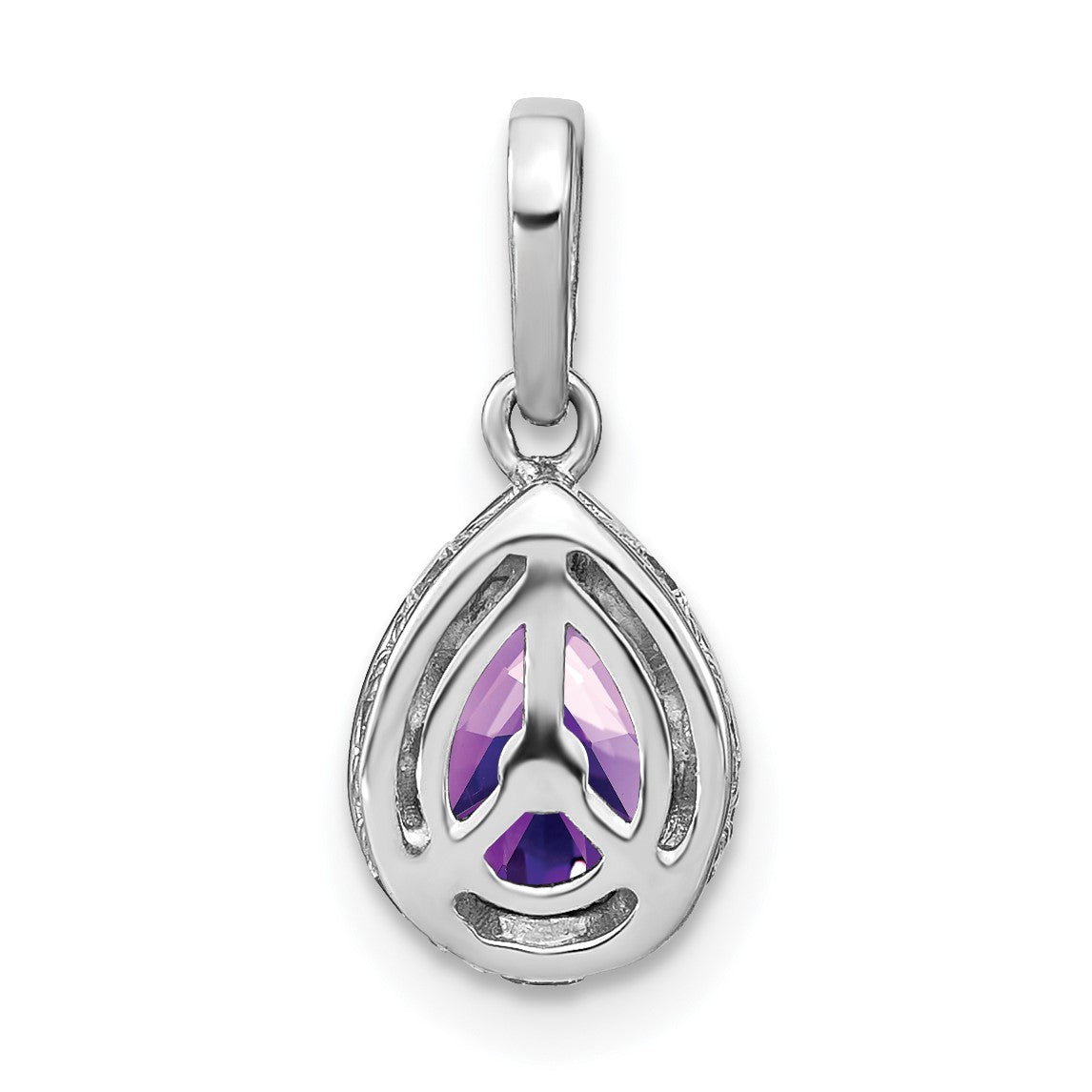 14k White Gold 7x5mm Pear Amethyst and Diamond Pendant