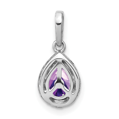 14k White Gold 7x5mm Pear Amethyst and Diamond Pendant