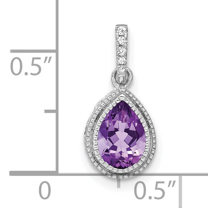 14k White Gold 7x5mm Pear Amethyst and Diamond Pendant