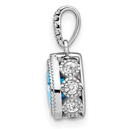 14k White Gold 7x5mm Pear Blue Topaz and Diamond Pendant