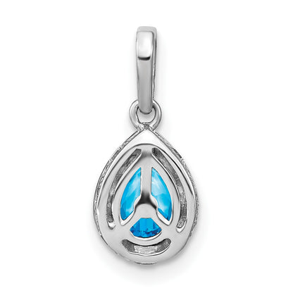 14k White Gold 7x5mm Pear Blue Topaz and Diamond Pendant