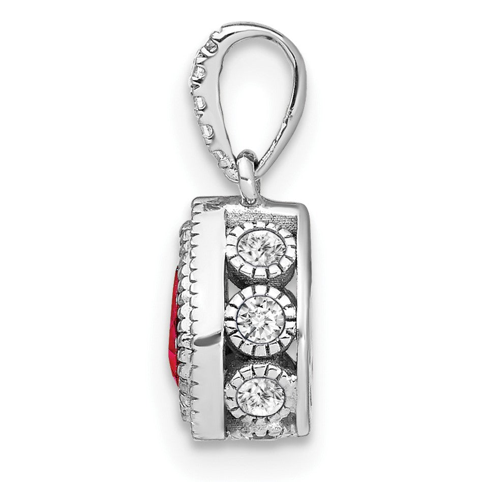14k White Gold Pear Ruby and Diamond Pendant with Side Diamond Detail