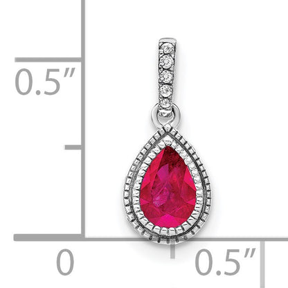 14k White Gold Pear Ruby and Diamond Pendant with Side Diamond Detail
