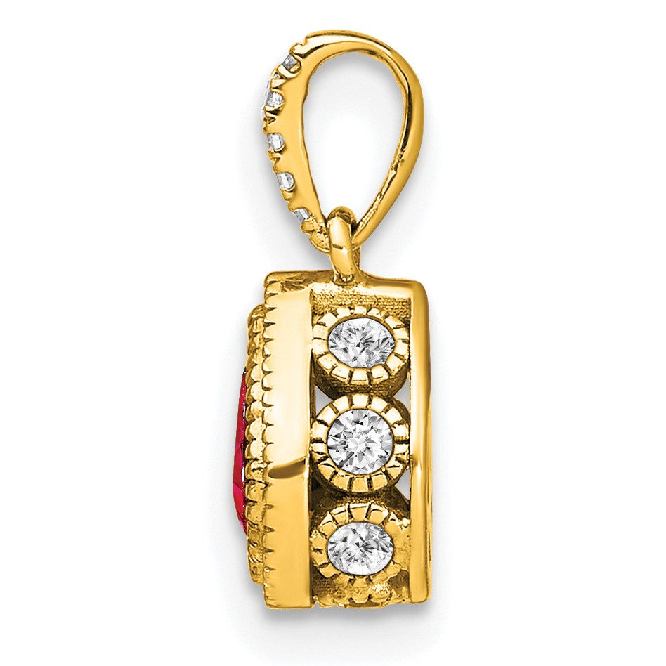 14k Pear Ruby and Diamond Pendant with Side Diamond Detail