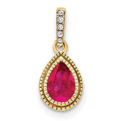 14k Pear Ruby and Diamond Pendant with Side Diamond Detail