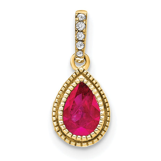 14k Pear Ruby and Diamond Pendant with Side Diamond Detail