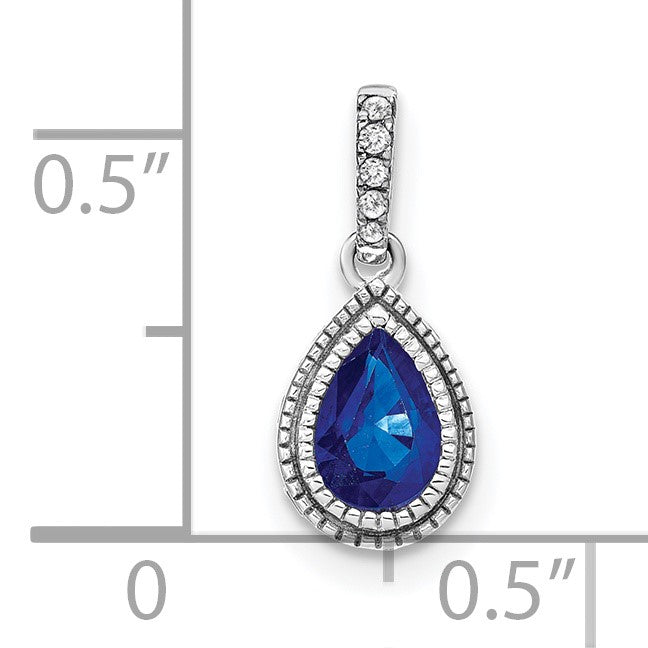 14k White Gold Pear Sapphire and Diamond Pendant with Side Diamond Detail