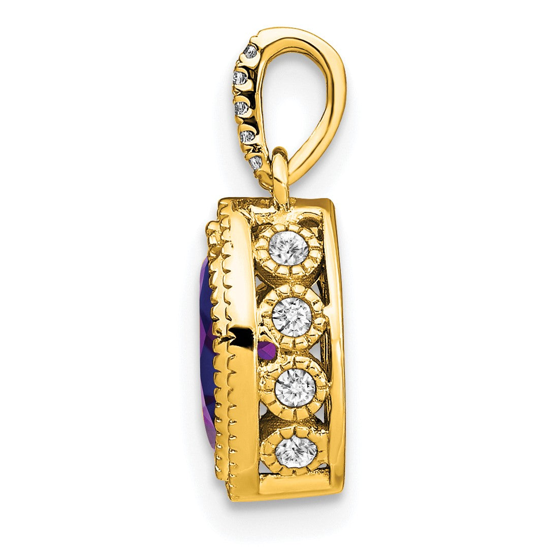 14k 8x4mm Marquise Amethyst and Diamond Pendant