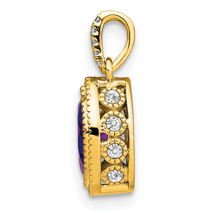 14k 8x4mm Marquise Amethyst and Diamond Pendant