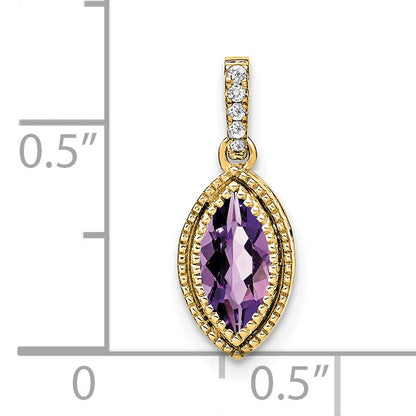 14k 8x4mm Marquise Amethyst and Diamond Pendant