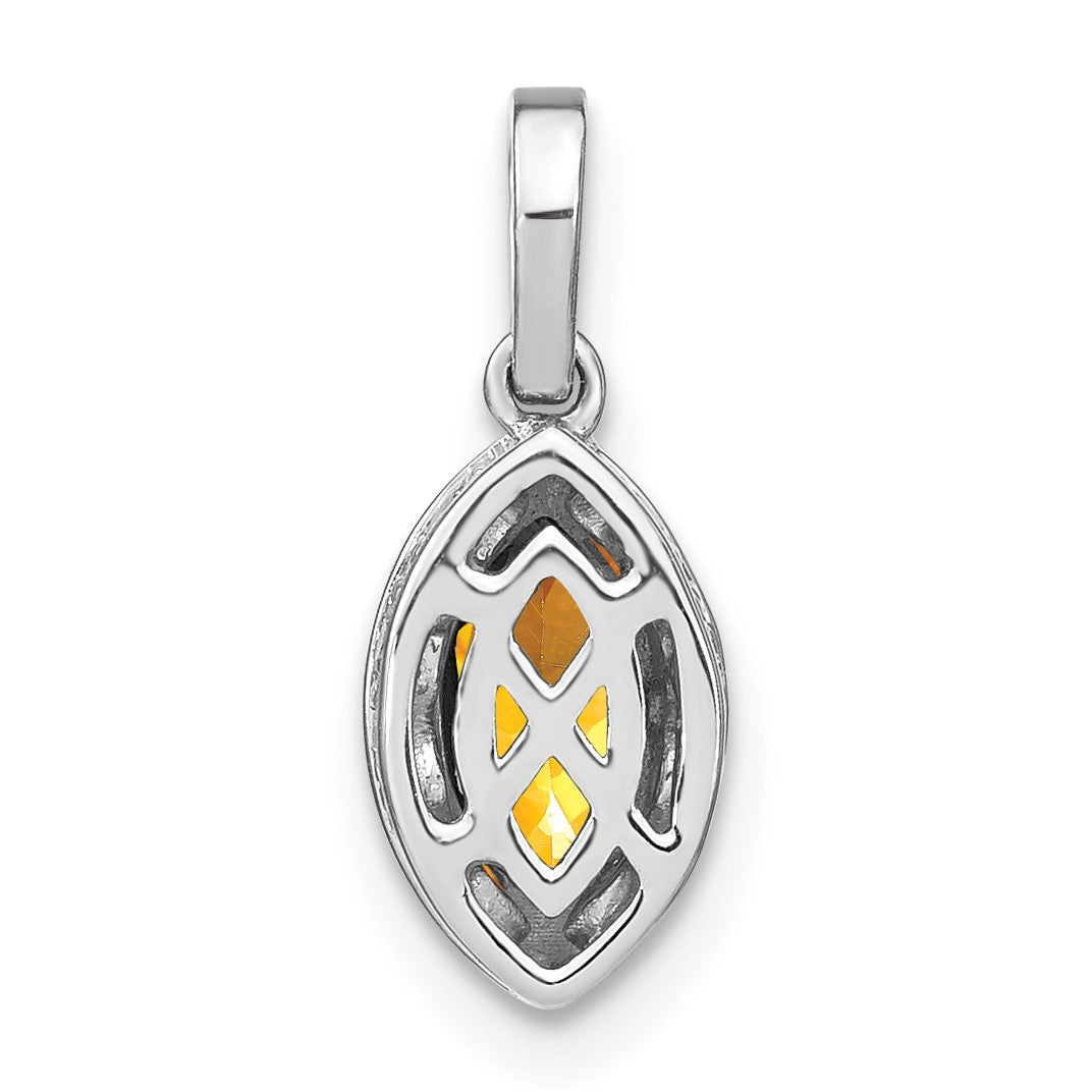14k White Gold 8x4mm Marquise Citrine and Diamond Pendant