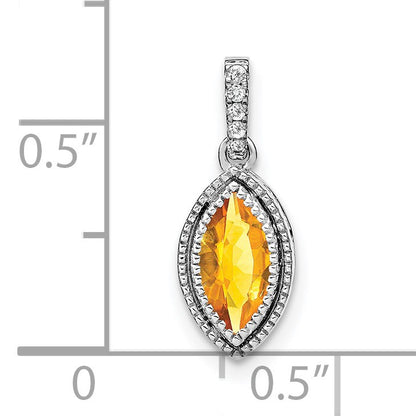 14k White Gold 8x4mm Marquise Citrine and Diamond Pendant