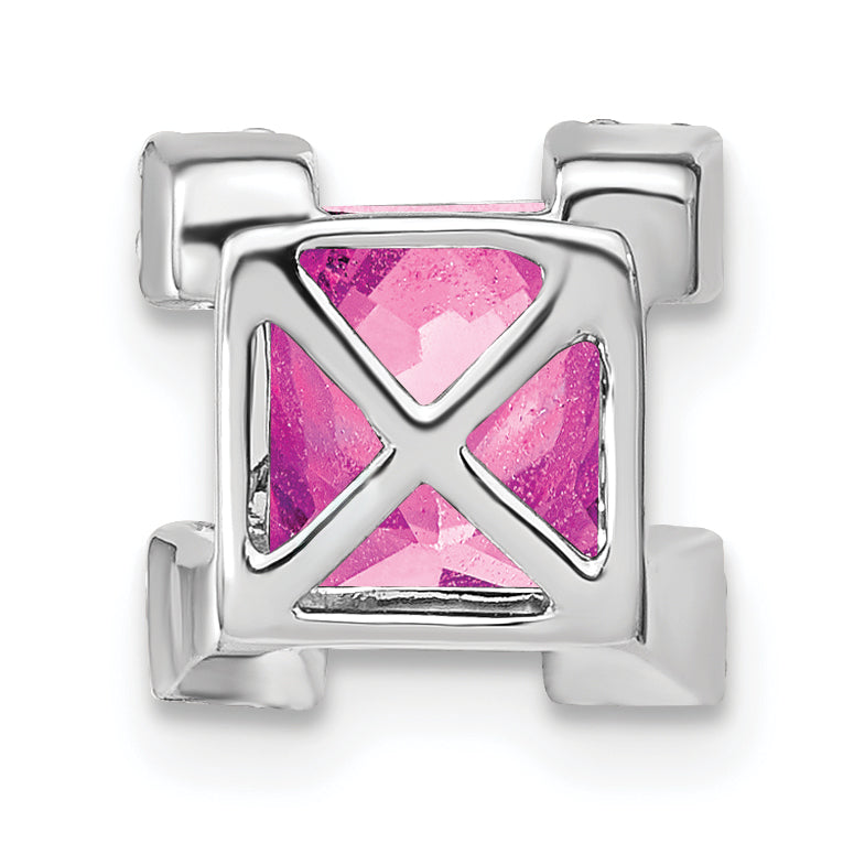 14k White Gold Square Lab Created Pink Sapphire and Diamond Chain Slide