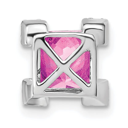 14k White Gold Square Lab Created Pink Sapphire and Diamond Chain Slide