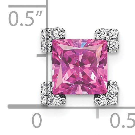 14k White Gold Square Lab Created Pink Sapphire and Diamond Chain Slide