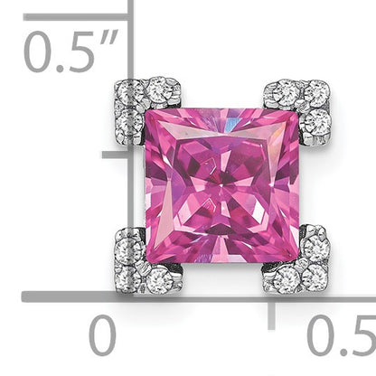 14k White Gold Square Lab Created Pink Sapphire and Diamond Chain Slide