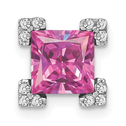 14k White Gold Square Lab Created Pink Sapphire and Diamond Chain Slide