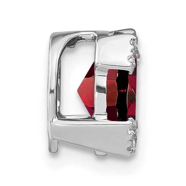 14k White Gold 9x7mm Oval Garnet and Diamond Chain Slide