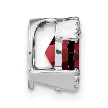 14k White Gold 9x7mm Oval Garnet and Diamond Chain Slide