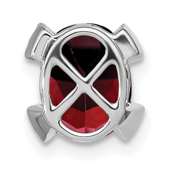 14k White Gold 9x7mm Oval Garnet and Diamond Chain Slide