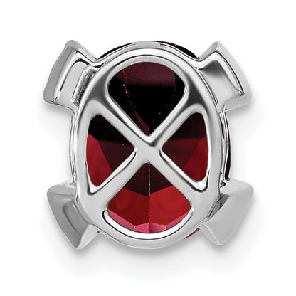 14k White Gold 9x7mm Oval Garnet and Diamond Chain Slide