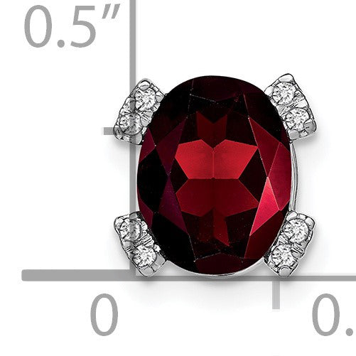 14k White Gold 9x7mm Oval Garnet and Diamond Chain Slide