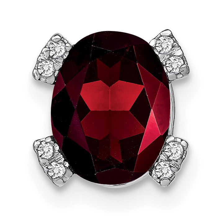 14k White Gold 9x7mm Oval Garnet and Diamond Chain Slide