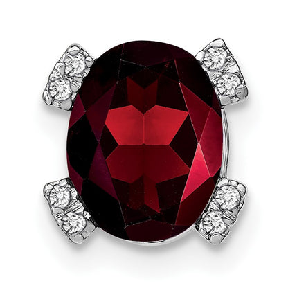 14k White Gold 9x7mm Oval Garnet and Diamond Chain Slide