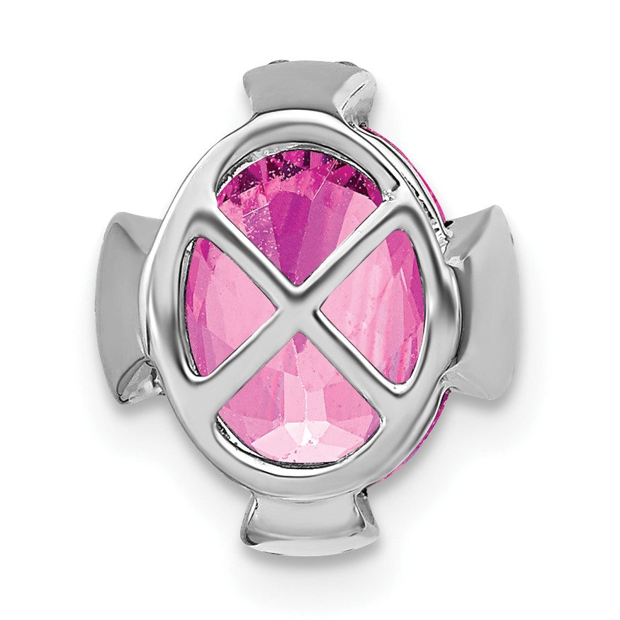14k White Gold Oval Lab Created Pink Sapphire and Diamond Chain Slide