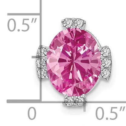 14k White Gold Oval Lab Created Pink Sapphire and Diamond Chain Slide
