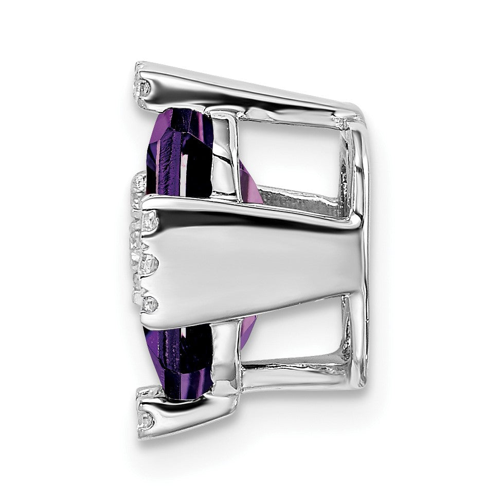 14k White Gold 9x7mm Octagon Amethyst and Diamond Vintage Chain Slide