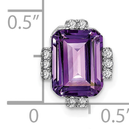 14k White Gold 9x7mm Octagon Amethyst and Diamond Vintage Chain Slide