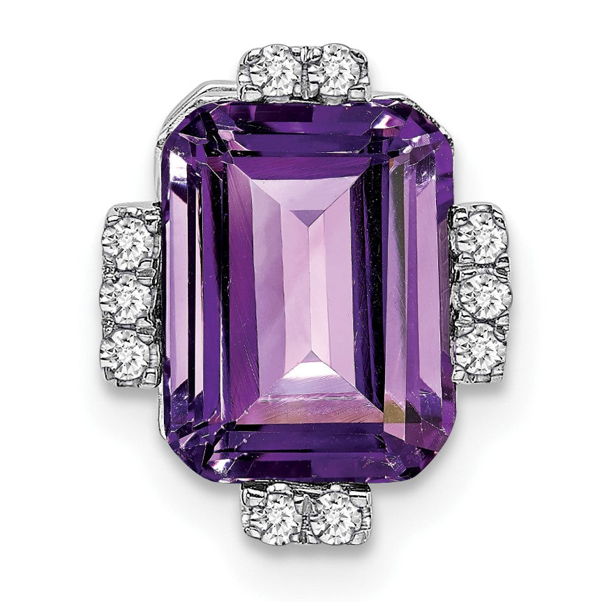 14k White Gold 9x7mm Octagon Amethyst and Diamond Vintage Chain Slide