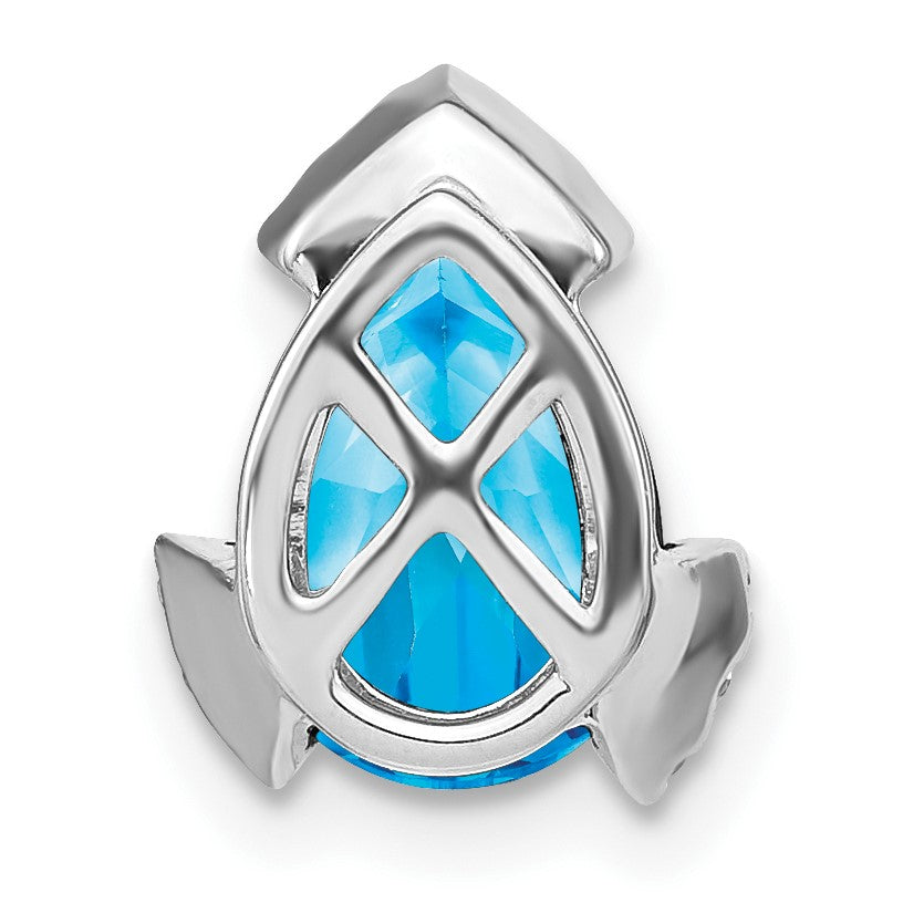 14k White Gold 10x7mm Pear Blue Topaz and Diamond Chain Slide