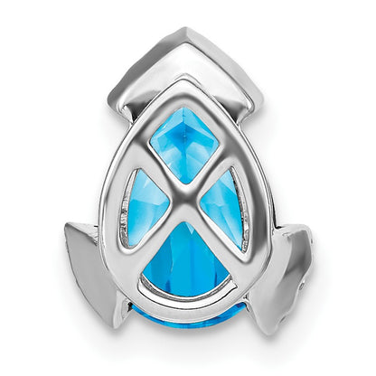 14k White Gold 10x7mm Pear Blue Topaz and Diamond Chain Slide