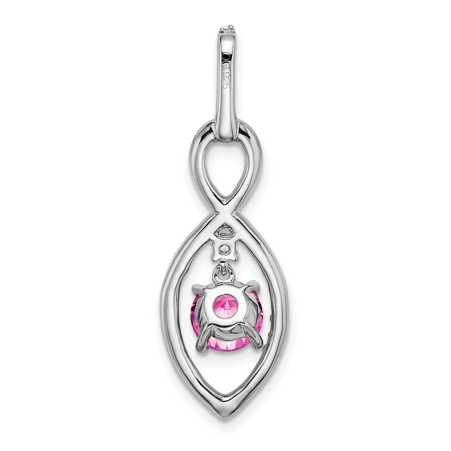14k White Gold Round Lab Created Pink Sapphire and Diamond Chain Slide