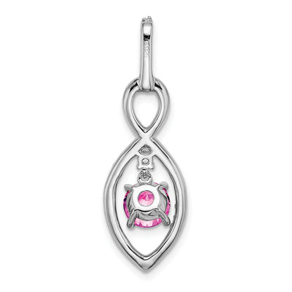 14k White Gold Round Lab Created Pink Sapphire and Diamond Chain Slide