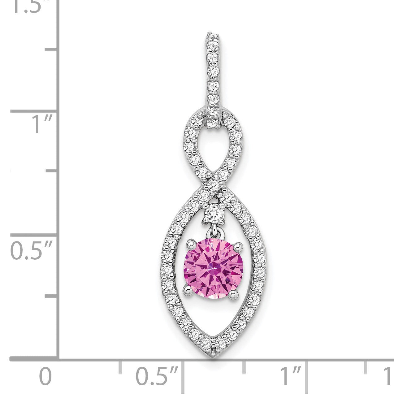 14k White Gold Round Lab Created Pink Sapphire and Diamond Chain Slide